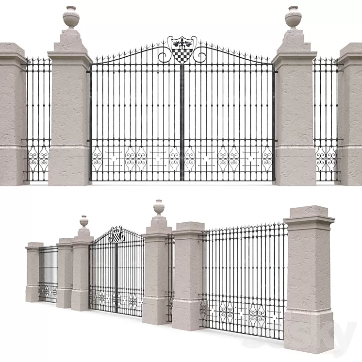 Classic gate and fence 3D Model