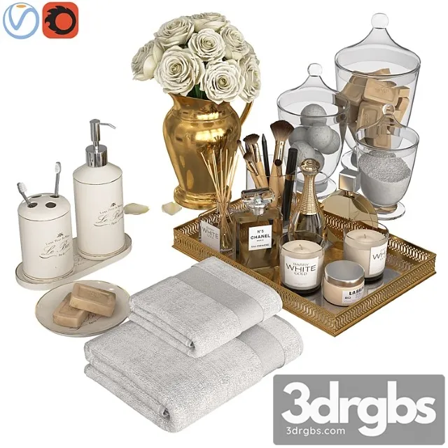 Classic Gold Bathroom Decor 3D Model Free