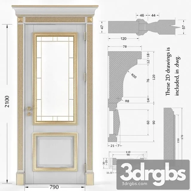 Classic Gold Plated Door 2 3D Model Free