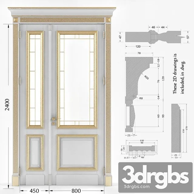 Classic Gold Plated Door 5 3D Model Free