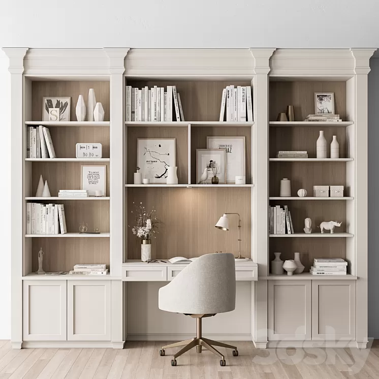 Classic Home Desk and Library Set - Office Furniture 288 3D Model Free