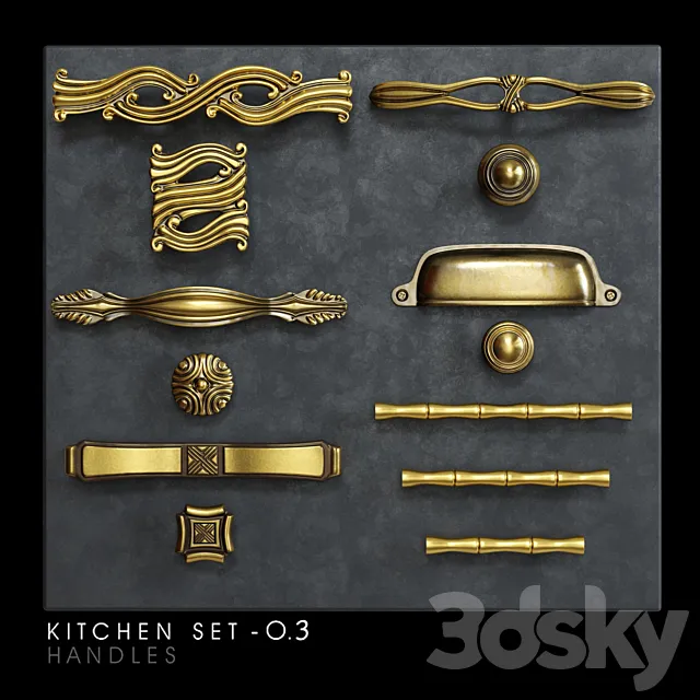 Classic kitchen furniture handles 3D Model