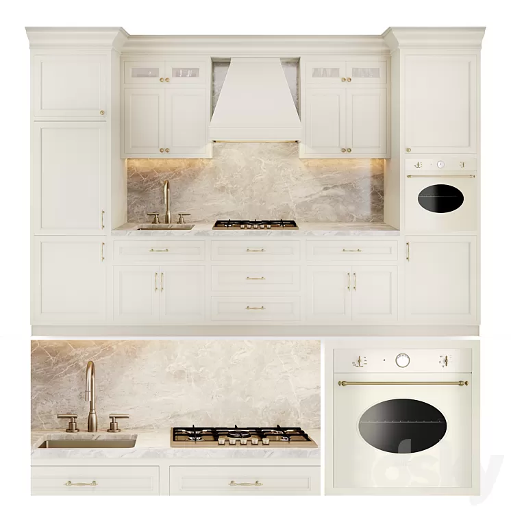 Classic kitchen with appliances 3D Model