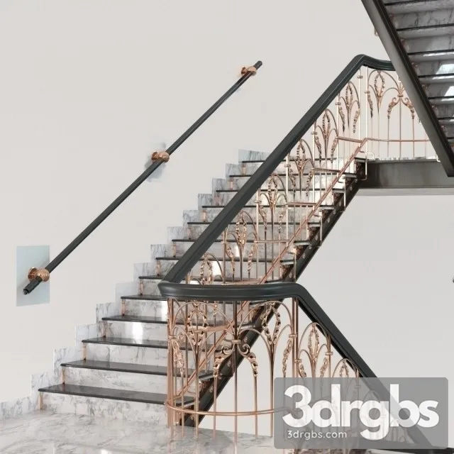 Classic Marble Copper Stairs 3D Model Free