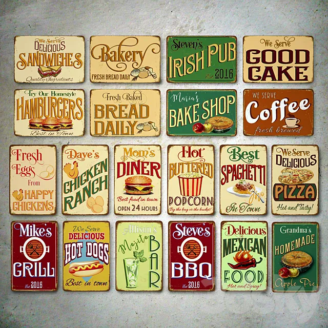 Classic Metal Signs Bar 3D Model