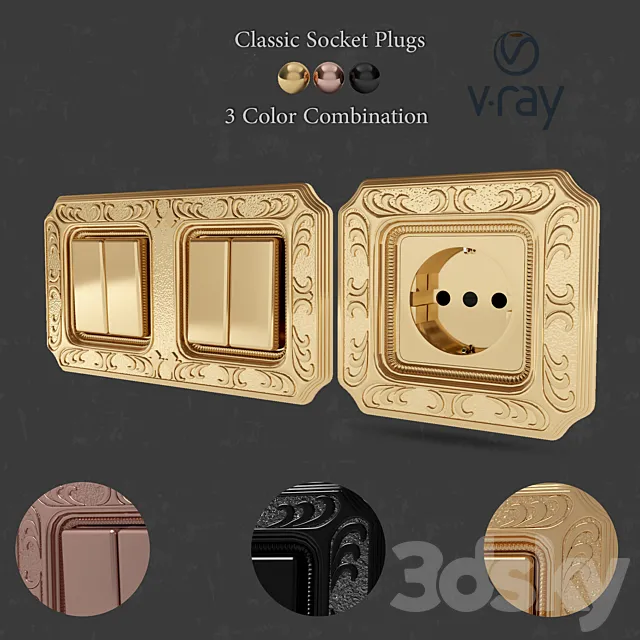 Classic plug sockets  and switches 3D Model
