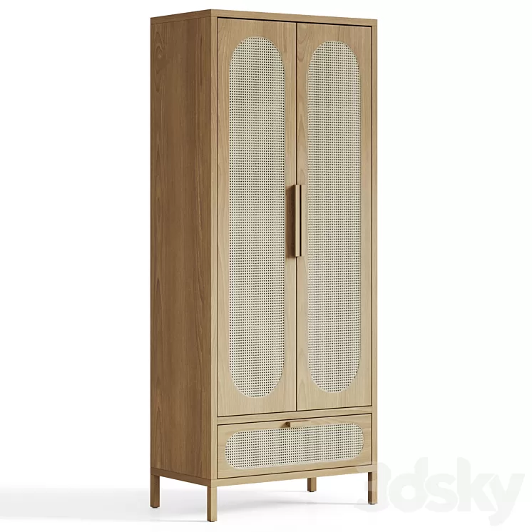 Classic Rattan & Wood Cabinet 3D Model Free
