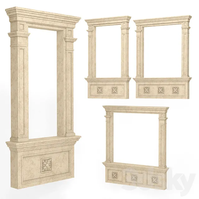 Classic rectangular window frames 4 sizes 3D Model