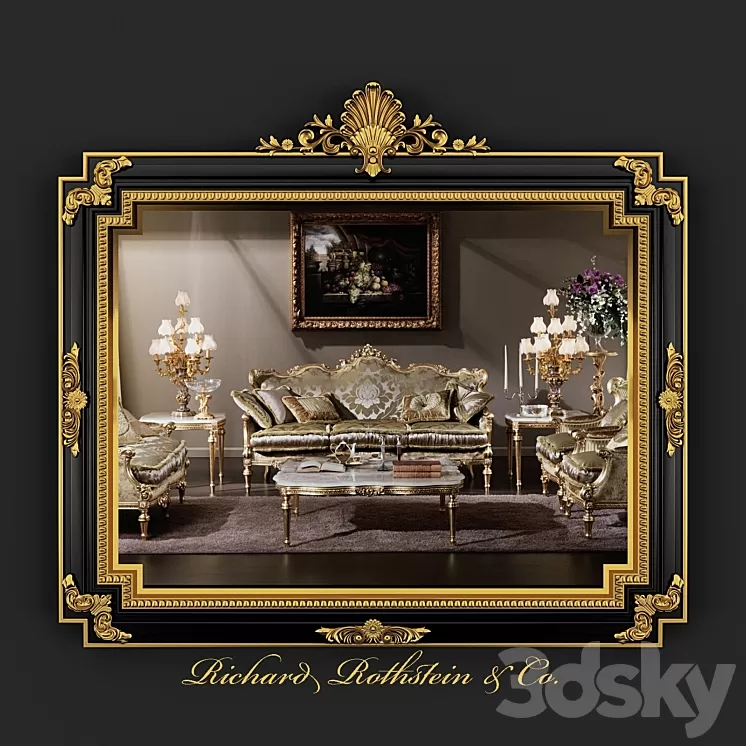 Classic Regency Style Black and Gold Mirror 3D Model