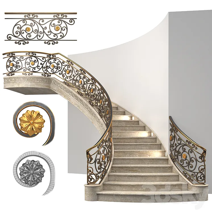 Classic stairs 4 3D Model Free