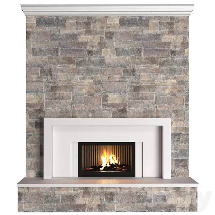 classic style Fireplace with stone wall.Stonework Fireplace modern ArtDeco 3D Model Free