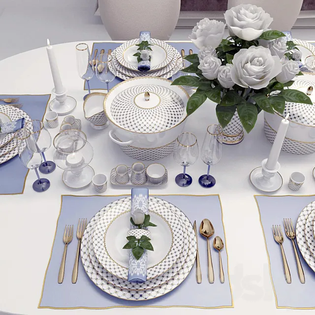 Classic table setting with roses Free Download