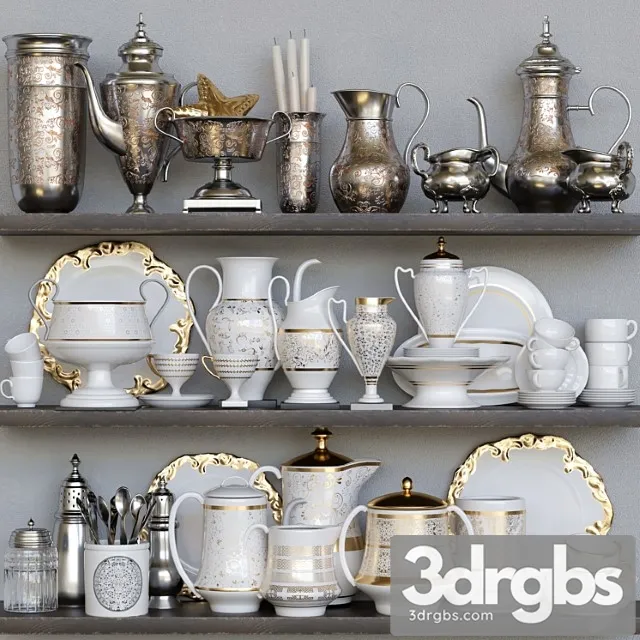 Classic Tableware Set With Porcelain And Potal 3D Model Free