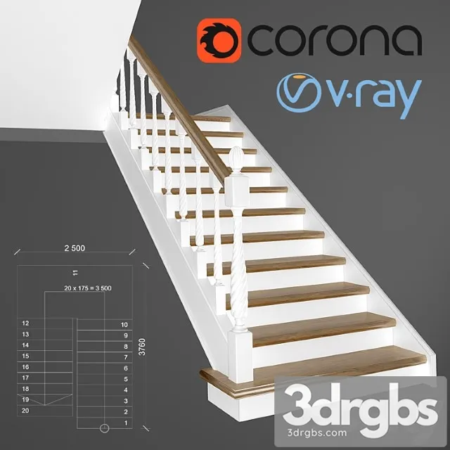 Classic two-staircase staircase 3D Model Download