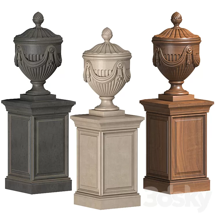 Classic vase on a pedestal for decoration of the facade and interior 3D Model