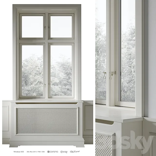 Classic window with radiator screen 002 3D Model