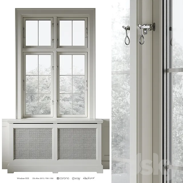 Classic window with radiator screen 005 3D Model