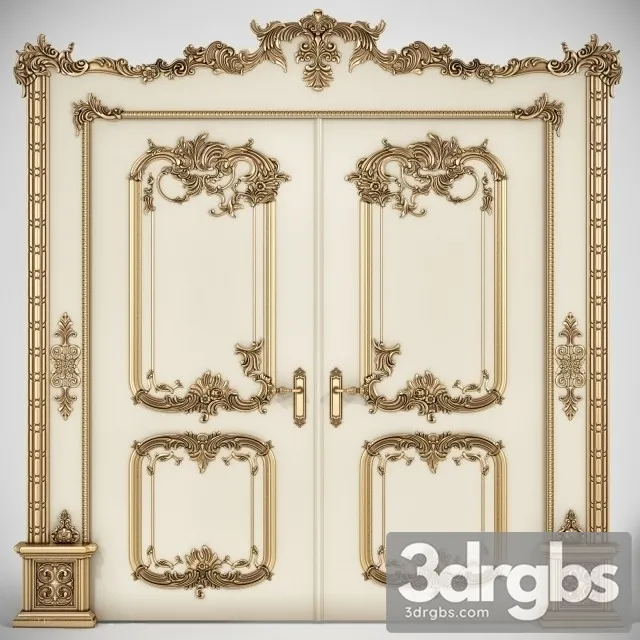 Classic Wooden Door Inlaid Gold 3D Model Free