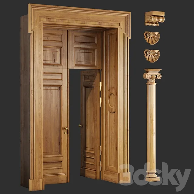 Classic wooden doors and carved elements 3DModel