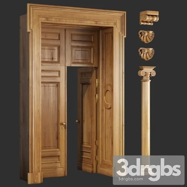 Classic Wooden Doors Carved Elements 3D Model Free