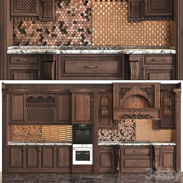 Classic wooden luxury Kitchen Deluxe 2 3D Model