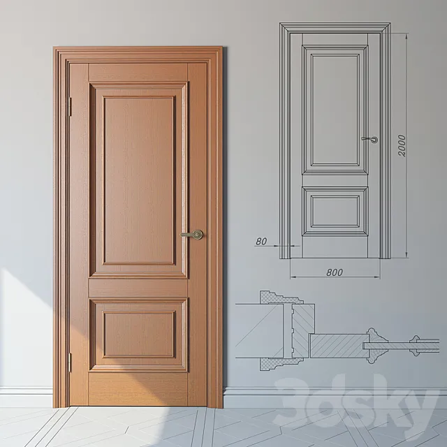 Classical door of oak. standard range 3DModel