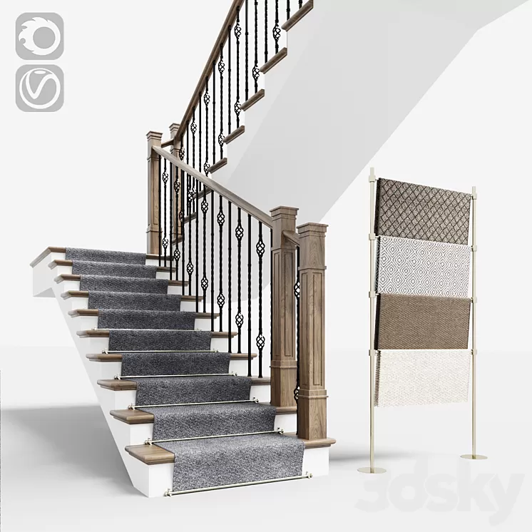 Classical staircase with carpet 3D Model