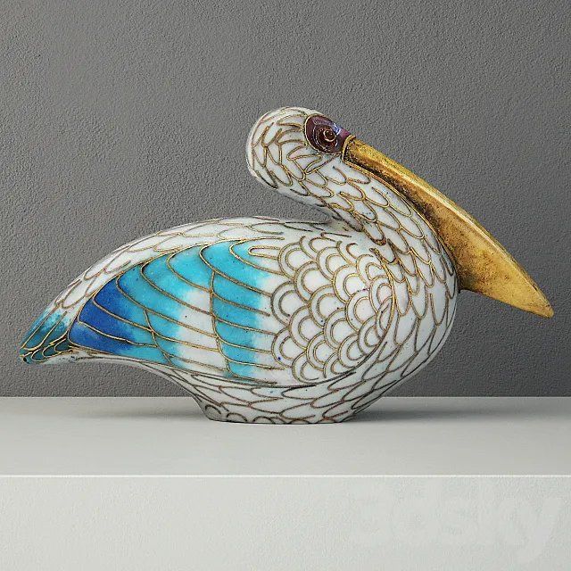 Cloisonné Pelican with Garnet Eyes 3D Model