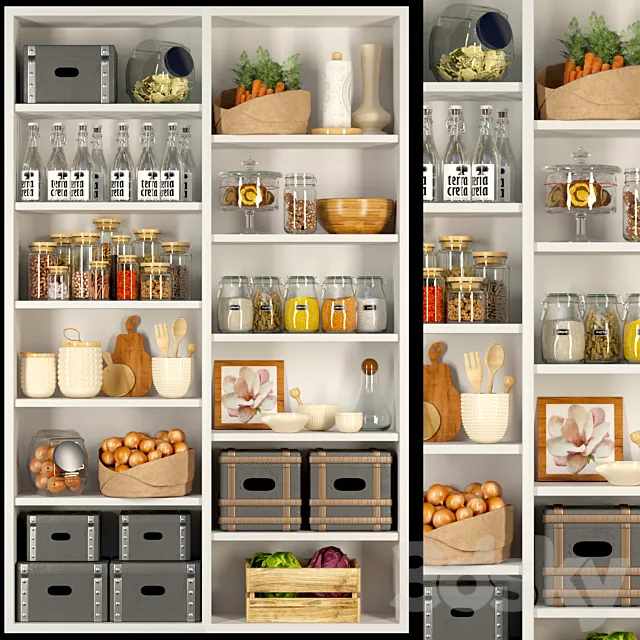 Closet in the pantry with products spices and groceries in a classic style 3D Model