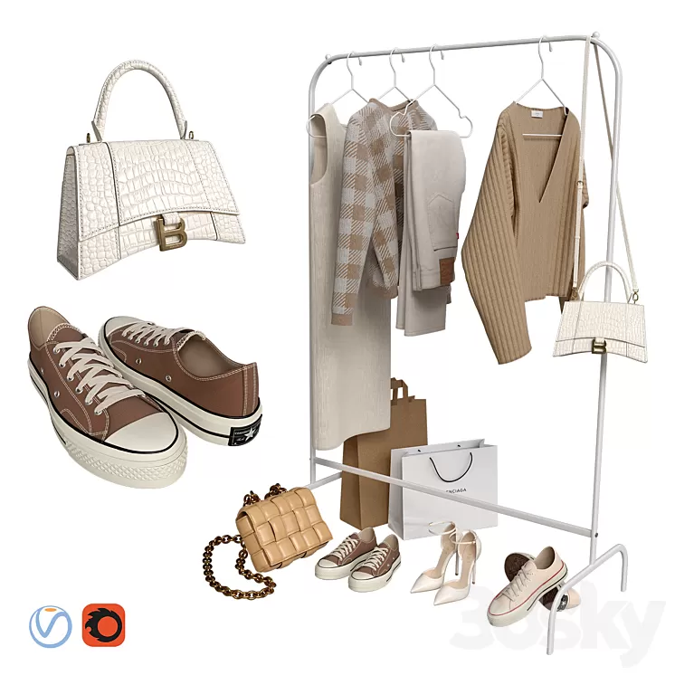 Clothes bags and shoes 3D Model Free