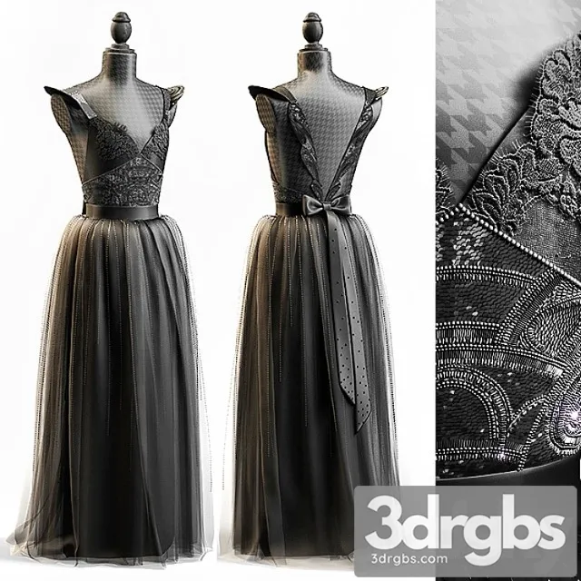 Clothes Black wedding dress 3D Model Free