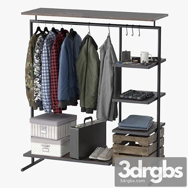 Clothes Clothes rack wood 3D Model Free