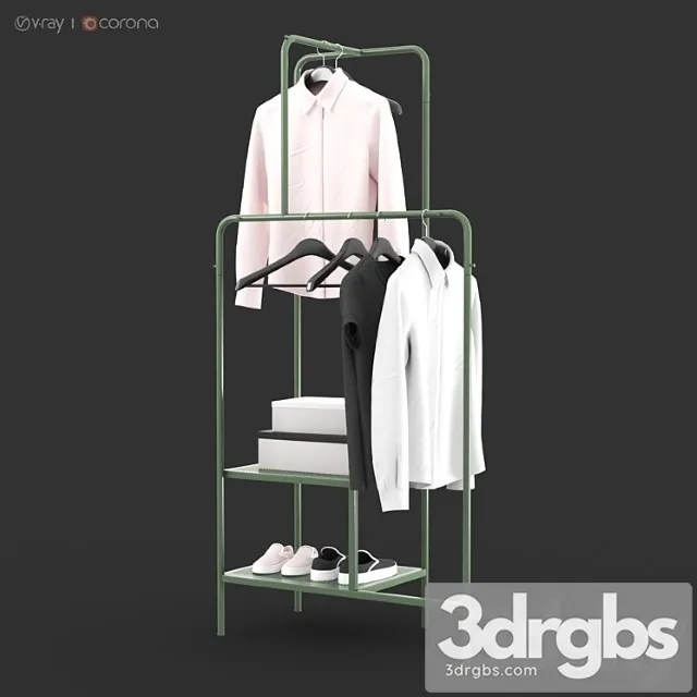 Clothes Ikea nikkeby clothes rack gray-green and red colors 3D Model Free