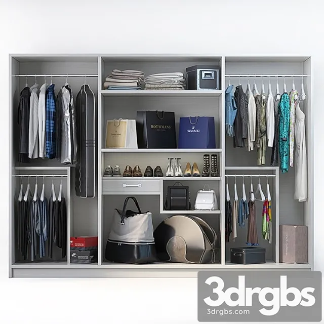 Clothes Set of clothes shoes and accessories for the cabinet mix 3 3D Model Free