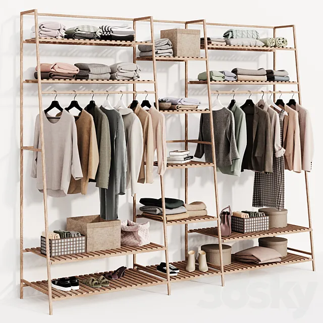 Clothes wardrobe wooden rack 3D Model