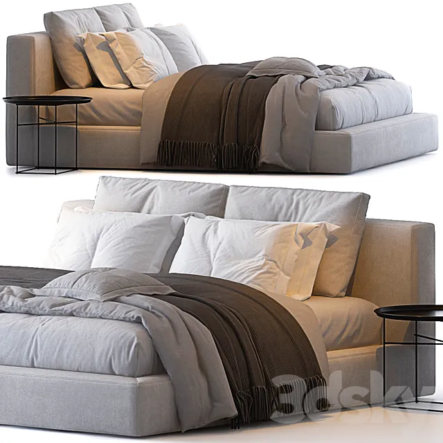 Cloud slipcovered platform bed 3D Model