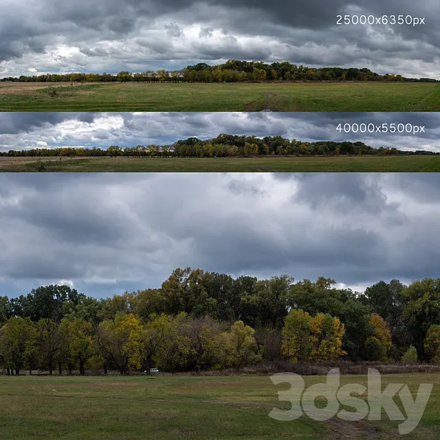 Cloudy panorama with autumn trees. 2 pcs 3D Model