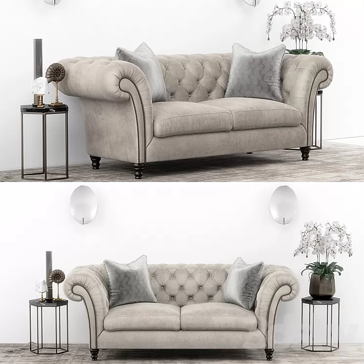 Club Chesterfield sofa set 3D Model