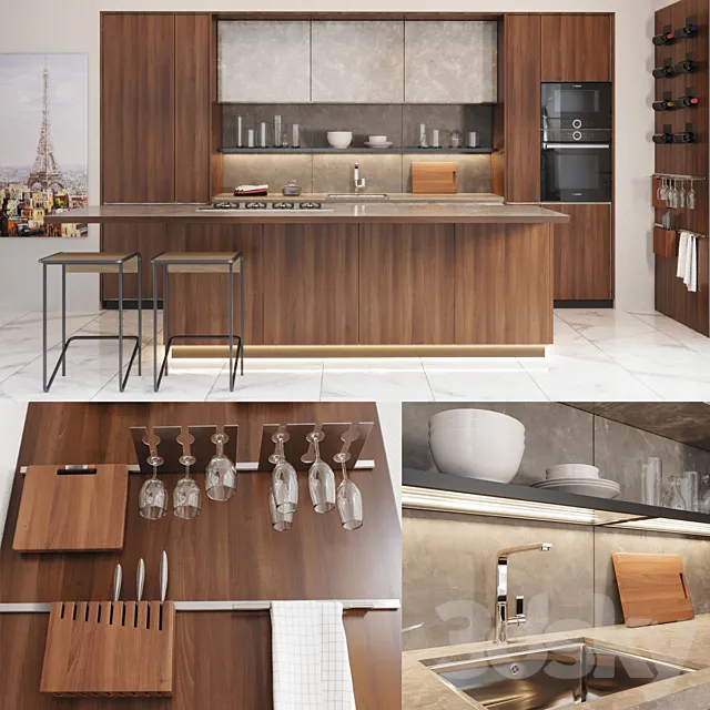 Cocina Gamadecor roble torrefacto 3D Model