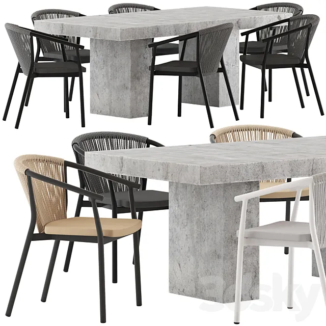 Coco Republic Abbott Dining Table and Marco Chair 3DModel