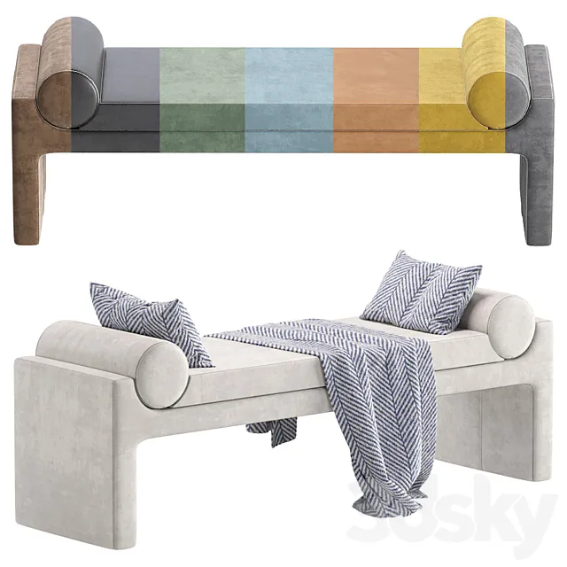 Coco Republic Bleecker Bench Velvet and Leather 8 set 3DModel