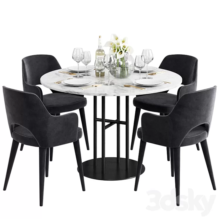 Coco Republic Flex Dining Table & Astor Carver Dining Chair 3D Model
