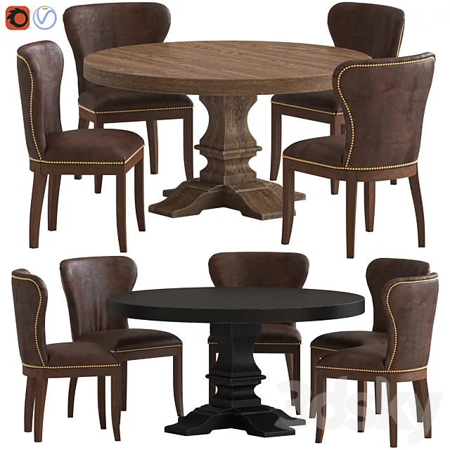 Coco Republic Irving Table and Richmond Chair 3D Model