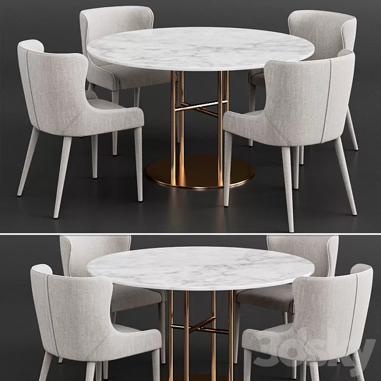 Coco Republic Markson Dining Chair & Flex Dining Table 3D Model