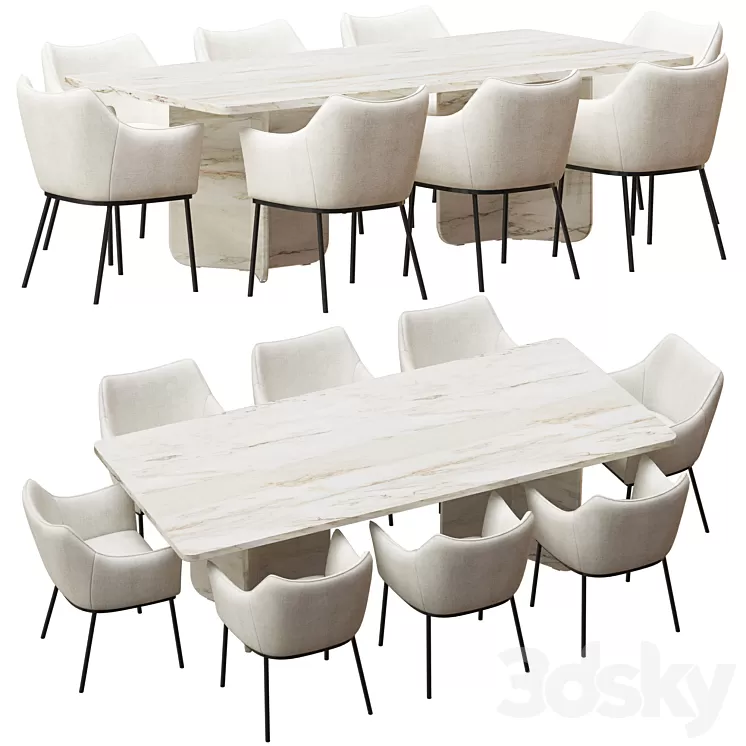 Coco Republic St James Dining Chair and Como Rectangular Table 3D Model Free