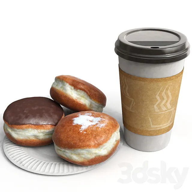 Coffee and buns 3D Model