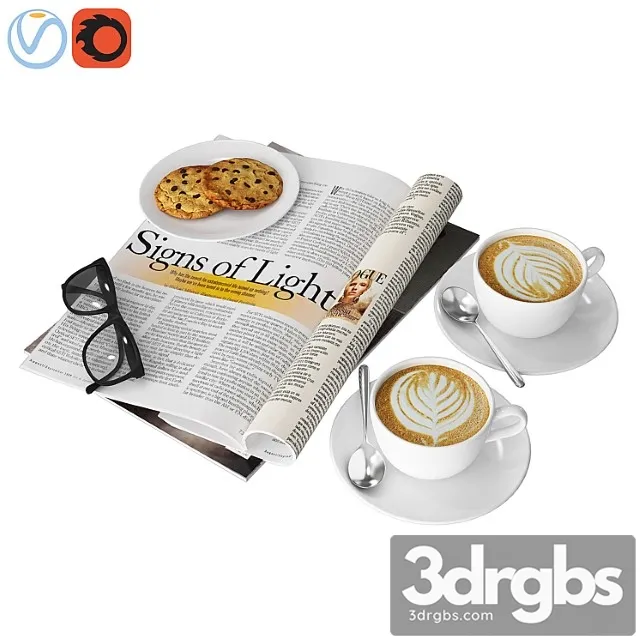 Coffee and magazine 3D Model Free