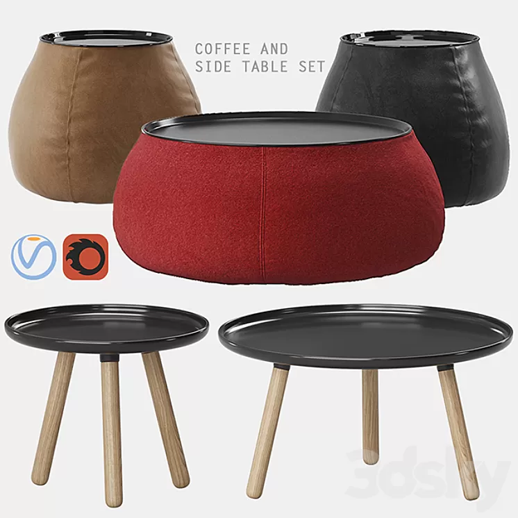 Coffee and side table set 3D Model