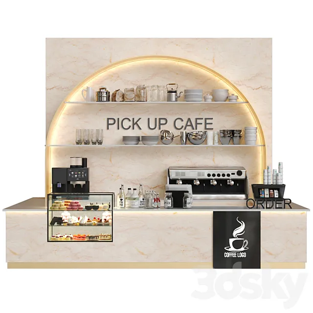 Coffee dot with marble. Cafe 3D Model