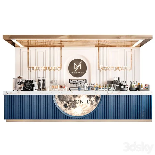 Coffee point in a classic style with a coffee machine and desserts 3D Model